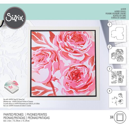 Sizzix - Layered Stencils - Peony - 4 Pack