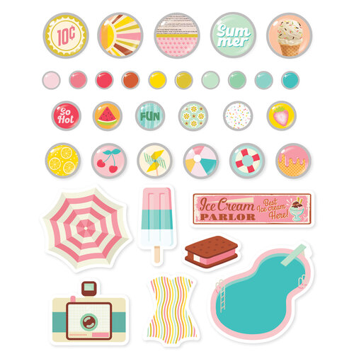 Simple Stories - Retro Summer Collection - Self Adhesive Decorative Brads