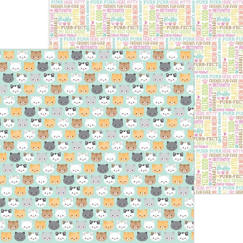 Doodlebug Design - Pretty Kitty Collection - 12 x 12 Double Sided Paper - Here Kitty Kitty