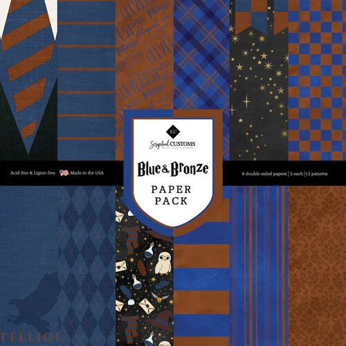 Scrapbook Customs - Wizard Collection - 12 x 12 Paper Pack - Blue and Bronze 1 Scrapbook Customs - Wizard Collection - 12 x 12 Paper Pack - Blue and Bronze