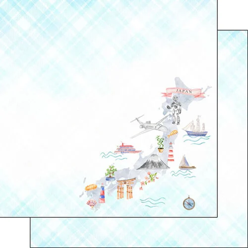 Scrapbook Customs - 12 x 12 Double Sided Paper - Japan Map Icons