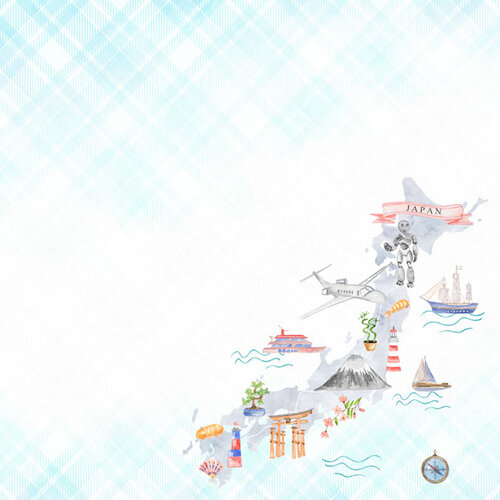 Scrapbook Customs - 12 x 12 Double Sided Paper - Japan Map Icons