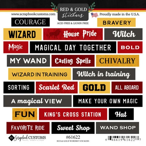 Scrapbook Customs - Cardstock Stickers - Red and Gold Wordbits