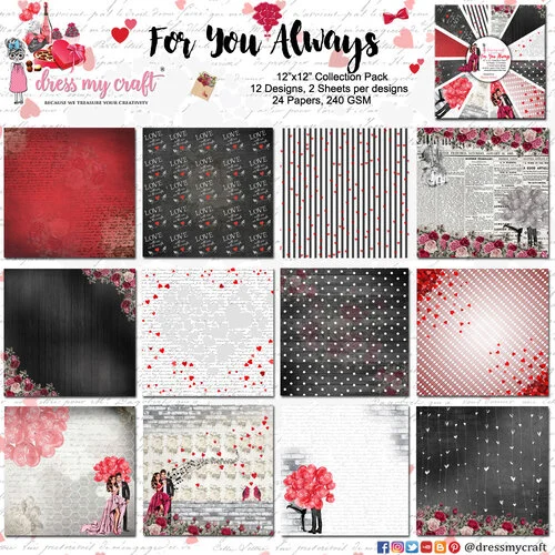 Dress My Craft - 12 x 12 Paper Pad - For You Always