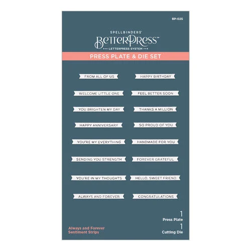 Spellbinders - BetterPress Collection - Press Plates and Die Set - Always and Forever Sentiment Strips 3 Spellbinders - BetterPress Collection - Press Plates and Die Set - Always and Forever Sentiment Strips