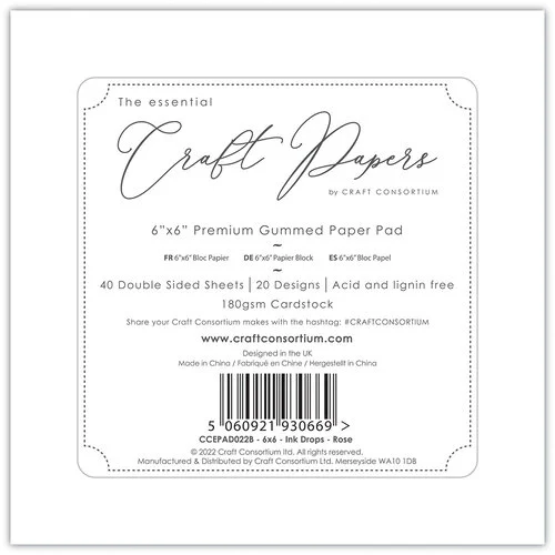 Craft Consortium - Ink Drops Collection - 6 x 6 Paper Pad - Rose