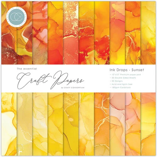 Craft Consortium - Ink Drops Collection - 12 x 12 Paper Pad - Sunset 1 Craft Consortium - Ink Drops Collection - 12 x 12 Paper Pad - Sunset