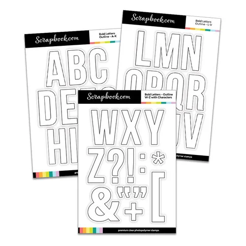 Scrapbook.com - Clear Photopolymer Stamp Set - Bold Letters - Large - Outline A-Z with Characters