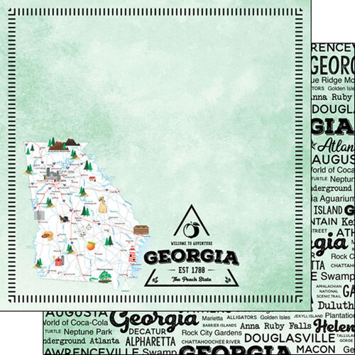 Scrapbook Customs - Postage Map Collection - 12 x 12 Double Sided Paper - Georgia 1 Scrapbook Customs - Postage Map Collection - 12 x 12 Double Sided Paper - Georgia