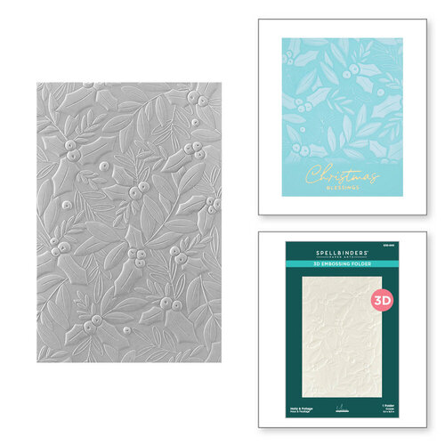 Spellbinders - De-Light-Ful Christmas Collection - 3D Embossing Folder - Holly and Foliage 2 Spellbinders - De-Light-Ful Christmas Collection - 3D Embossing Folder - Holly and Foliage