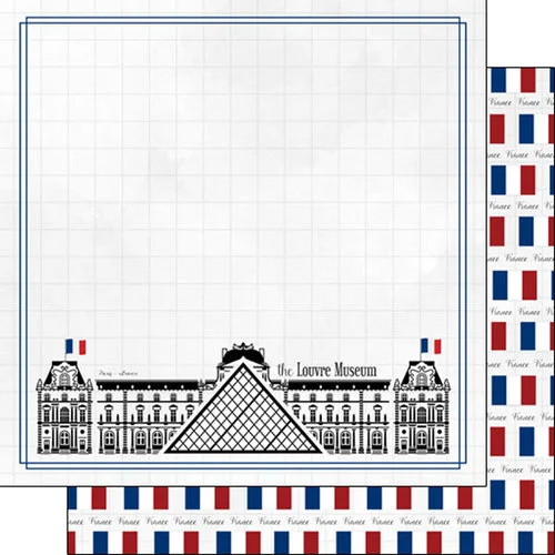 Scrapbook Customs - Adventure Collection - 12 x 12 Double Sided Paper - Paris Louvre Museum