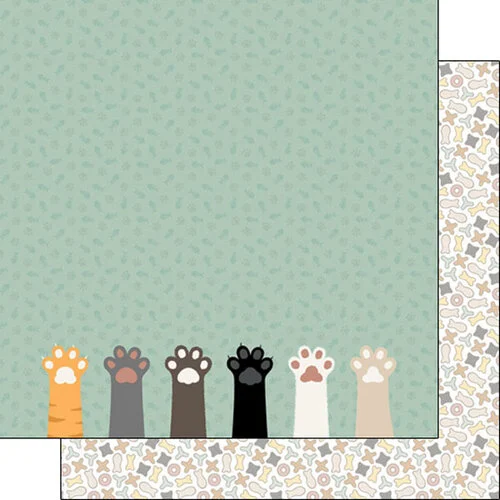 Scrapbook Customs - 12 x 12 Double Sided Paper - Cat Paws and Cat Food