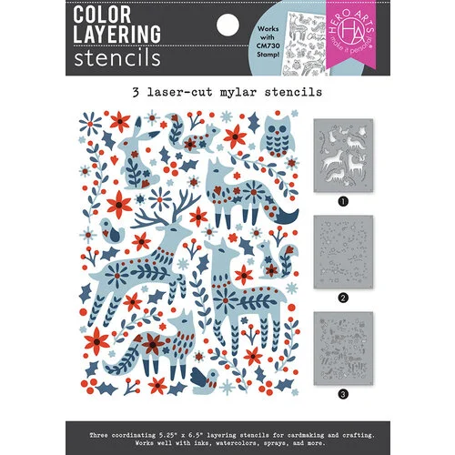 Hero Arts - Color Layering Stencils - Folk Winter Animals
