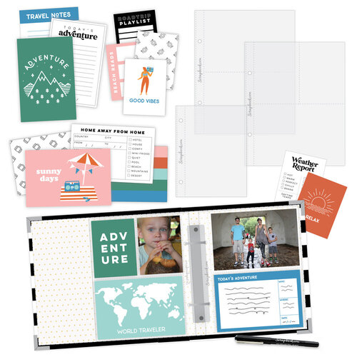 Scrapbook.com - Simple Scrapbooks - Adventure Calls - Complete Kit with Black and White Stripe Album 1 Scrapbook.com - Simple Scrapbooks - Adventure Calls - Complete Kit with Black and White Stripe Album