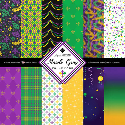 Scrapbook Customs - 12 x 12 Paper Pack - Mardi Gras 1 Scrapbook Customs - 12 x 12 Paper Pack - Mardi Gras