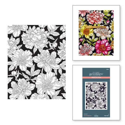Spellbinders - BetterPress Collection - Press Plates - Let's Celebrate - Peony Background 1 Spellbinders - BetterPress Collection - Press Plates - Let's Celebrate - Peony Background