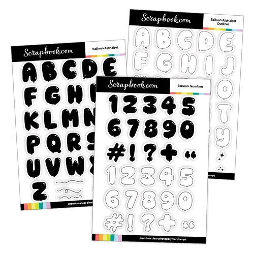 Scrapbook.com - Clear Photopolymer Stamp Set - Balloon Alphabet Solids, Outlines, and Numbers