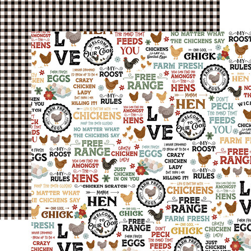 Echo Park - Chickens Collection - 12 x 12 Double Sided Paper - Free Range Phrases