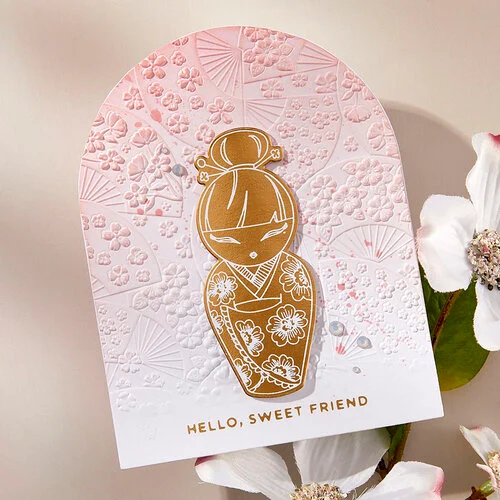 Spellbinders - Spring In Kyoto Collection Collection - 3D Embossing Folder - Floral Fans 3 Spellbinders - Spring In Kyoto Collection Collection - 3D Embossing Folder - Floral Fans