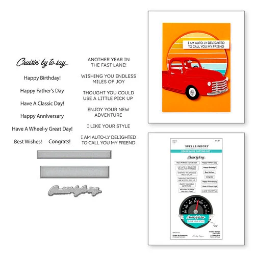 Spellbinders - Classic Road Legends Collection Collection - Clear Stamp and Die Set - Cruisin' By Sentiments 1 Spellbinders - Classic Road Legends Collection Collection - Clear Stamp and Die Set - Cruisin' By Sentiments