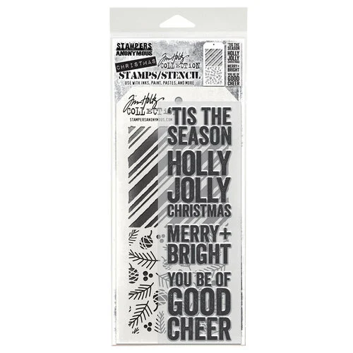 Stampers Anonymous - Tim Holtz - Clear Stamps and Stencil Set - Bold Tidings