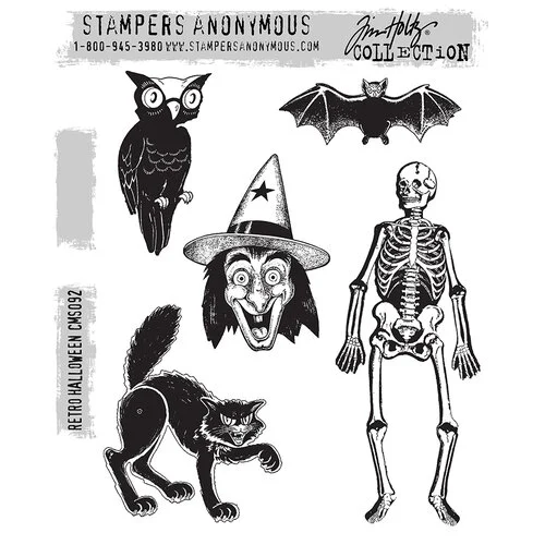 Stampers Anonymous - Tim Holtz - Cling Mounted Rubber Stamp Set - Retro Halloween 1 Stampers Anonymous - Tim Holtz - Cling Mounted Rubber Stamp Set - Retro Halloween