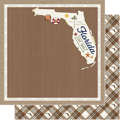 Scrapbook Customs - 12 x 12 Double Sided Paper - Florida Natural Craft Map