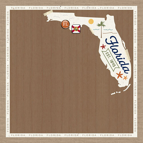 Scrapbook Customs - 12 x 12 Double Sided Paper - Florida Natural Craft Map