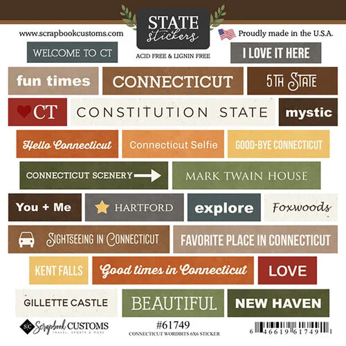 Scrapbook Customs - Cardstock Stickers - Connecticut Wordbits 1 Scrapbook Customs - Cardstock Stickers - Connecticut Wordbits