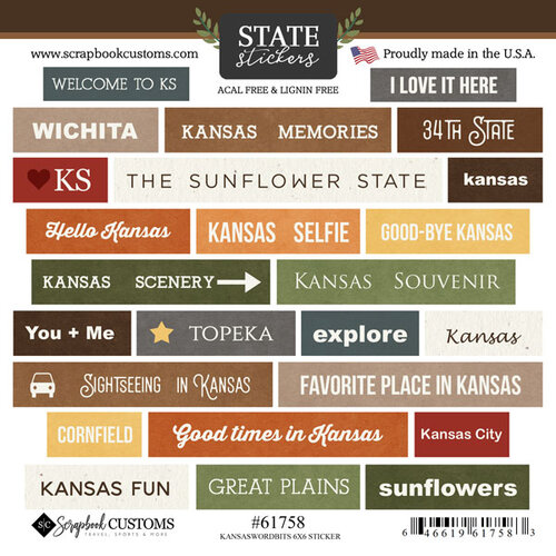 Scrapbook Customs - Cardstock Stickers - Kansas Wordbits 1 Scrapbook Customs - Cardstock Stickers - Kansas Wordbits