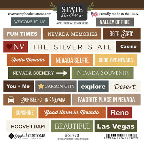 Scrapbook Customs - Cardstock Stickers - Nevada Wordbits