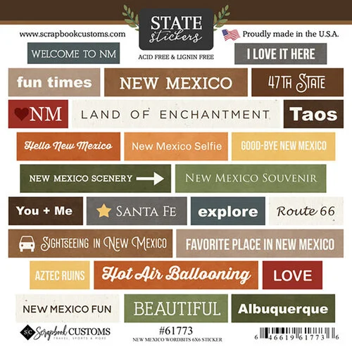 Scrapbook Customs - Cardstock Stickers - New Mexico Wordbits