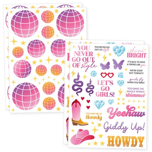 Scrapbook.com - Disco Ball and Shimmer Rub-Ons - Sunset - 4 Sheets