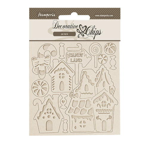 Stamperia - Candy Christmas Collection - Decorative Chips - Marzipan Houses