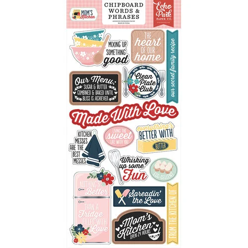 Echo Park - Mom's Kitchen Collection - Chipboard Embellishments - Word And Phrases 1 Echo Park - Mom's Kitchen Collection - Chipboard Embellishments - Word And Phrases