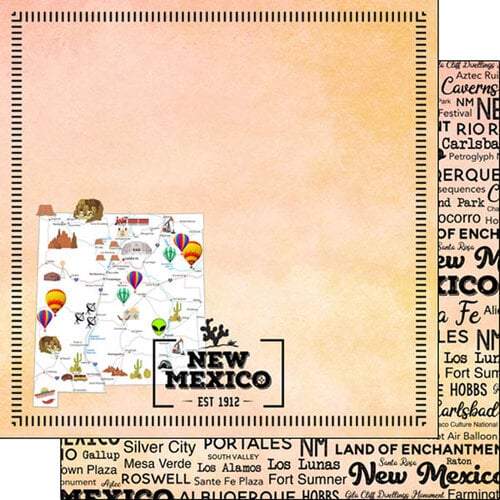 Scrapbook Customs - Postage Map Collection - 12 x 12 Double Sided Paper - New Mexico 1 Scrapbook Customs - Postage Map Collection - 12 x 12 Double Sided Paper - New Mexico