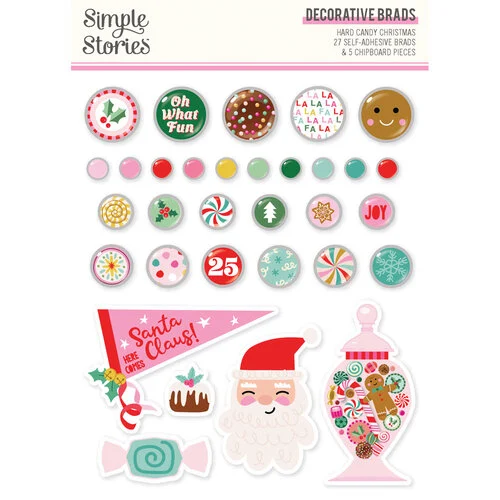 Simple Stories - Hard Candy Christmas Collection - Self Adhesive Decorative Brads