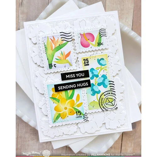 Waffle Flower Crafts - Postage Collage Collection - Stencils - Tropical Flowers 2 Waffle Flower Crafts - Postage Collage Collection - Stencils - Tropical Flowers
