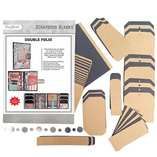 CrafTreat - Scrapbook Blanks - Double Folio - Black And Kraft Color