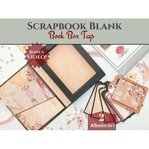 CrafTreat - Scrapbook Blanks - Book Box Shaker Tag- Black And Kraft