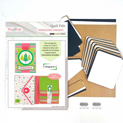 CrafTreat - Scrapbook Blanks - Quick Folio - Envelope Pocket Folio - Black, Kraft And White