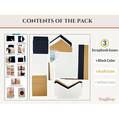 CrafTreat - Scrapbook Blanks - Quick Folio - Envelope Pocket Folio - Black, Kraft And White
