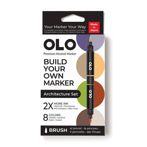 OLO - Brush Collection - 8 Color Marker Set - Architecture