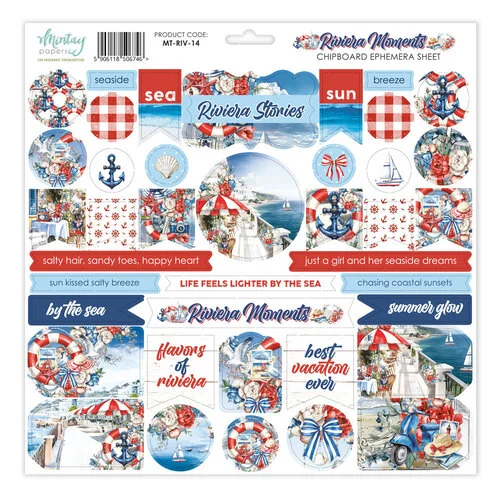 Mintay Papers - Riviera Moments Collection - 12 x 12 Chipboard Ephemera Sheet 1 Mintay Papers - Riviera Moments Collection - 12 x 12 Chipboard Ephemera Sheet