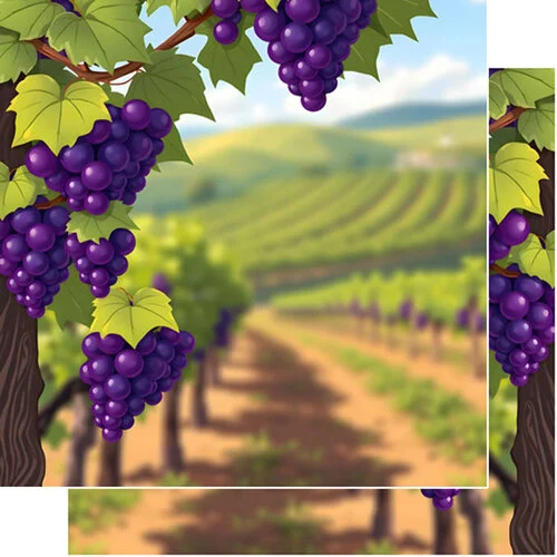 Scrapbook Customs - 12 x 12 Double Sided Paper - Grape Vineyard 1 Scrapbook Customs - 12 x 12 Double Sided Paper - Grape Vineyard
