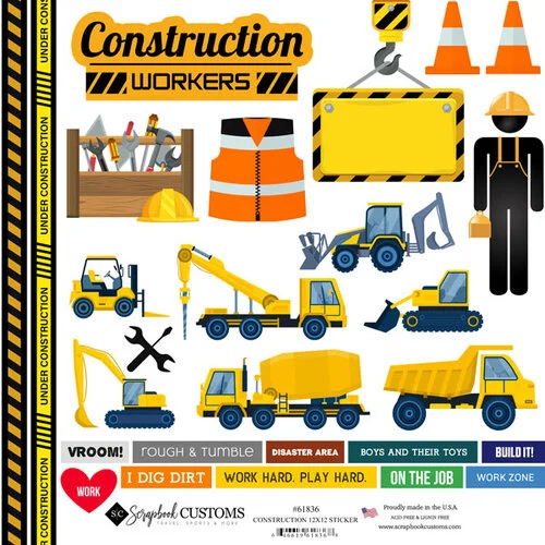 Scrapbook Customs - 12 x 12 Cardstock Stickers - Construction 1 Scrapbook Customs - 12 x 12 Cardstock Stickers - Construction