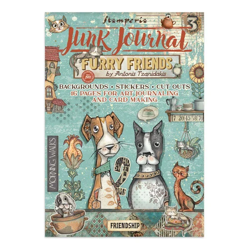 Stamperia - Furry Friends Collection - Junk Journal - Stickers, Cut-outs, and Backgrounds