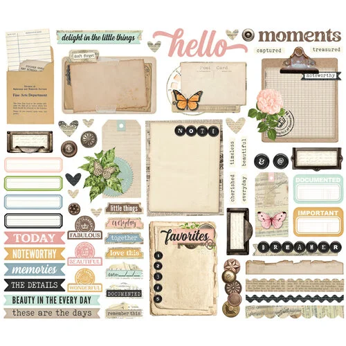 Simple Stories - Simple Vintage Junk Drawer Collection - Ephemera - Journal Bits And Pieces