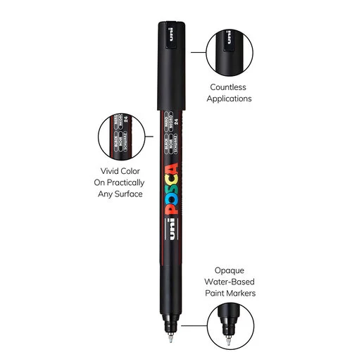 Posca - 1MR Paint Market - Extra Fine Metal Tip - 0.7mm - Black 5 Posca - 1MR Paint Market - Extra Fine Metal Tip - 0.7mm - Black