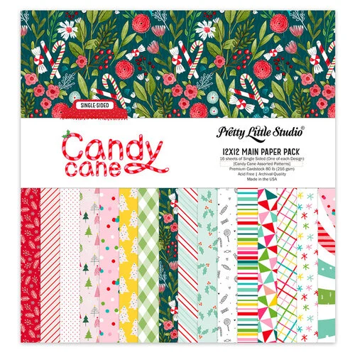 Pretty Little Studio - Candy Cane Collection - Paper Pack - 12 x 12 Single Sided